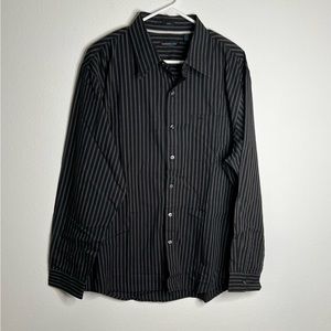 Van Heusen Mens Shirt XL 17-Black Striped Button Up Long Sleeve